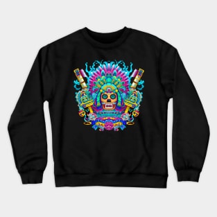 Mexican Mictecacihuatl Aztec God Mask Crewneck Sweatshirt